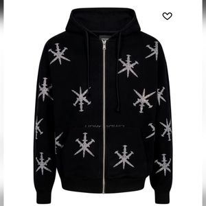 UNKNOWN RHINESTONE  DAGGER ZIP-UP HOODIE